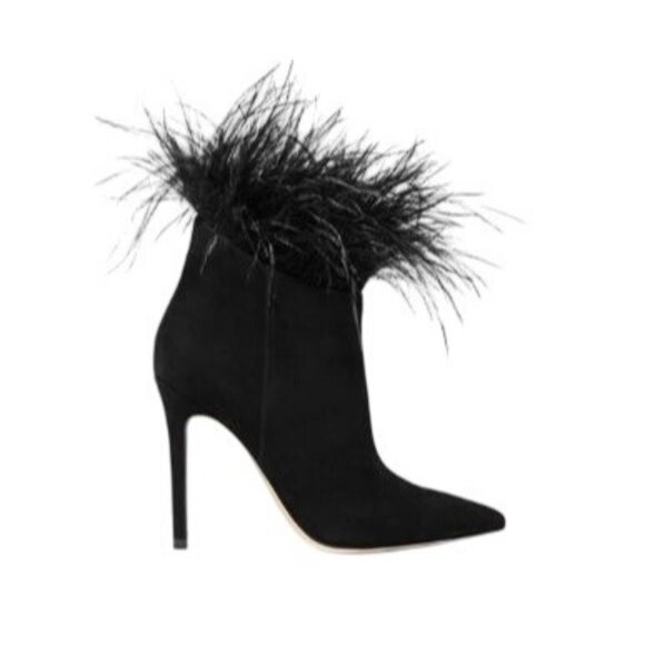 Michael Kors Whitby Women's Ankle Boot Feather Trim Suede Stiletto Heel Size 10 - Picture 1 of 10